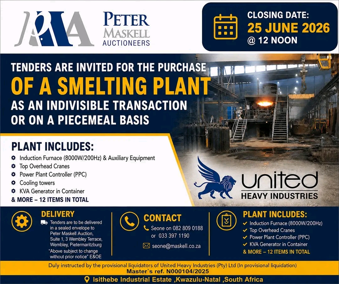 TENDERS INVITED FOR THE PURCHASE OF A SMELTING PLANT